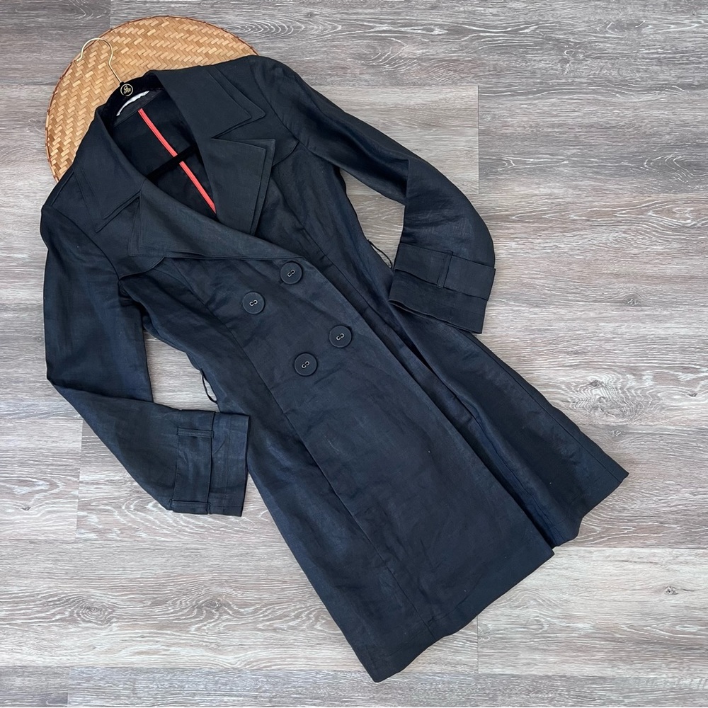 Anne fontaine black linen trench coat
